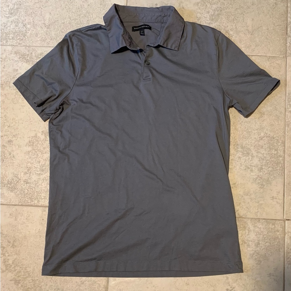 Banana Republic Shirt Mens Size Large Tall Polo Knit Short Sleeve Collared Gray